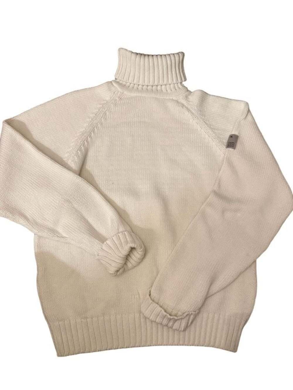 Calvin Klein Jeans Vintage 100% Cotton Cream Turtleneck Cable Knit Sweater XL